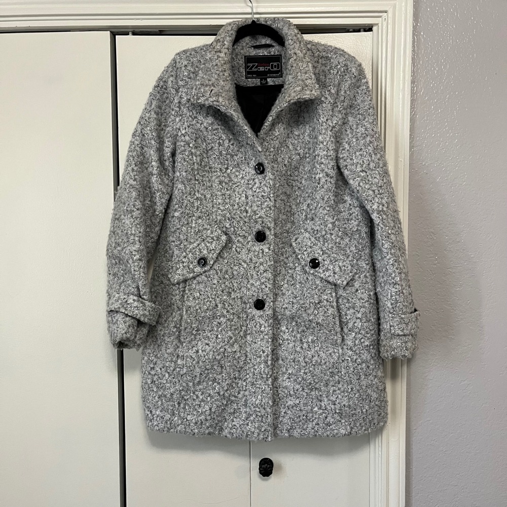 Below Zero Rothschild Gray‎ Boucle Wool Blend Coat Womens Large Button Up